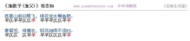 《渔歌子》词谱检测 http://www.poemshenzhen.com出品